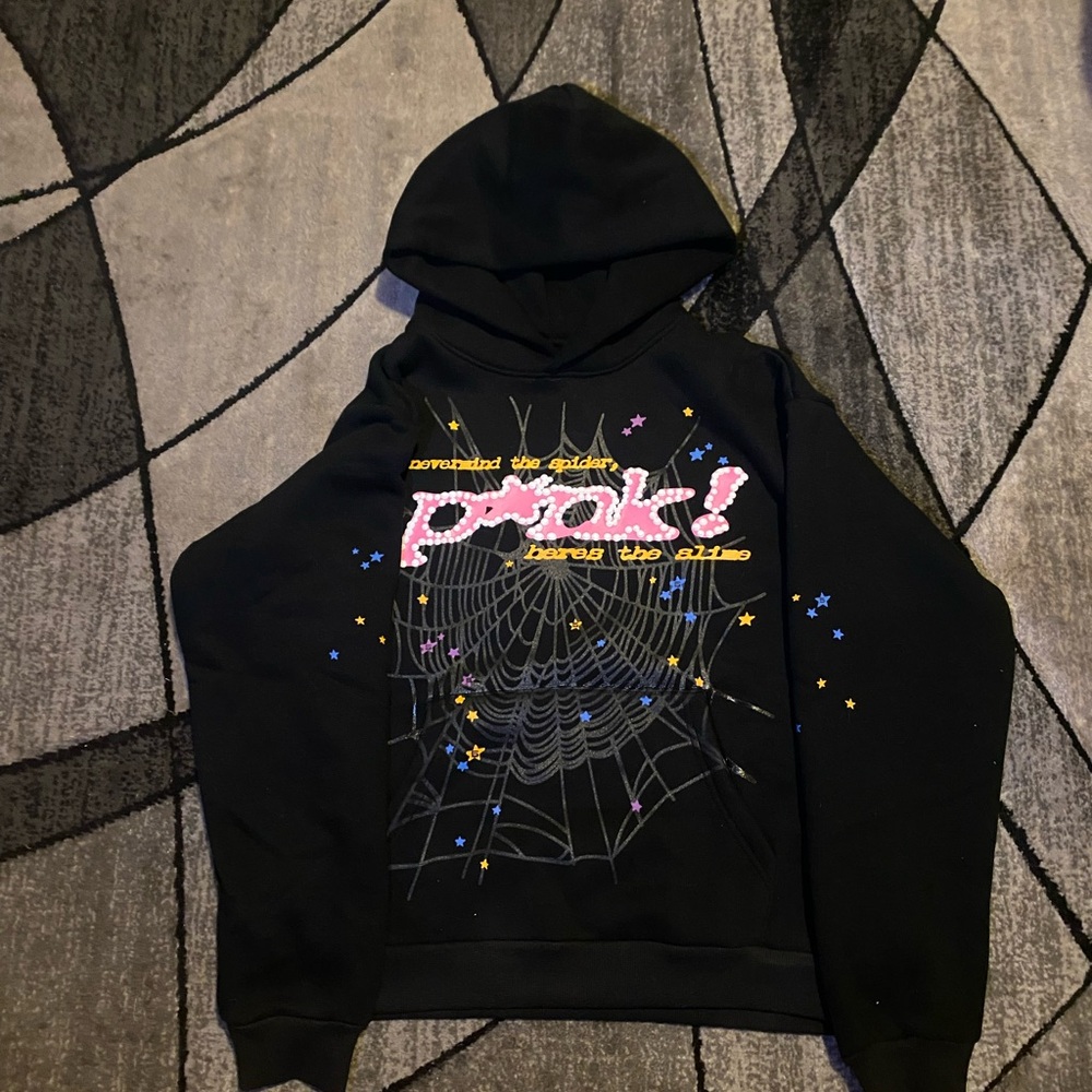 Black Sp5der Graphic Hoodie with Pink and Yellow
